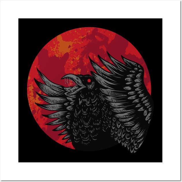 Spooky Black Crow with Blood Moon Wall Art by SLAG_Creative